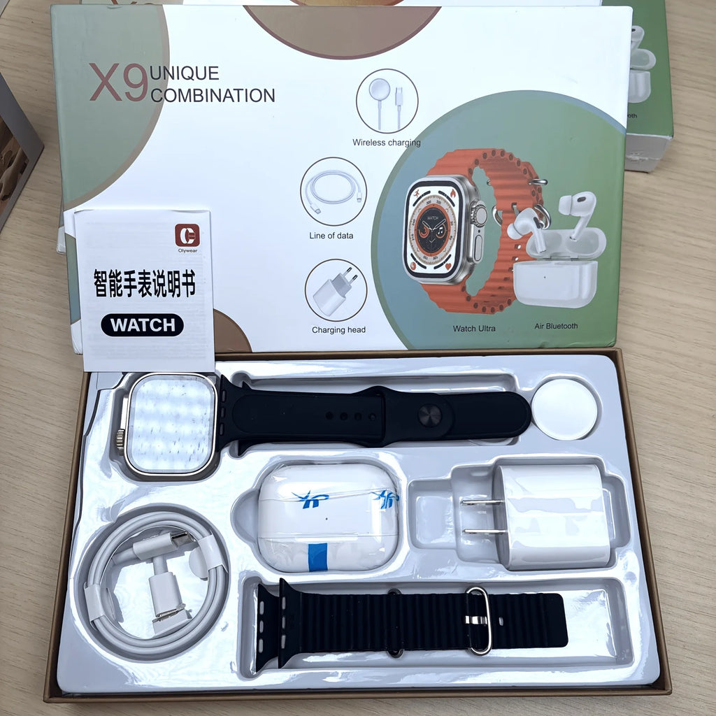 Smart Watch and Earbuds 2 in 1 Set, All in One Smartwatch Bundle with Wireless Earbuds, Charging Cable, Adapter and Extra Strap, BluetoMontre connectée de suivi d'activité physique compatible iOS et Android, avec fonction de surveillance de la santé.