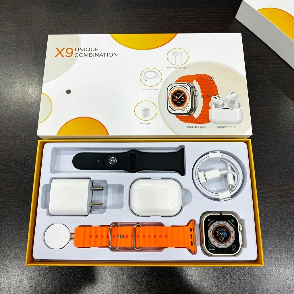 Smart Watch and Earbuds 2 in 1 Set, All in One Smartwatch Bundle with Wireless Earbuds, Charging Cable, Adapter and Extra Strap, BluetoMontre connectée de suivi d'activité physique compatible iOS et Android, avec fonction de surveillance de la santé.