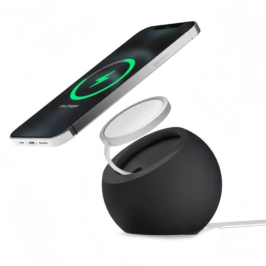Support Magnétique de Bureau en Silicone – Station de Charge Sans Fil MagSafe pour iPhone 12 / 13 / 14 / 15 / 16 Pro